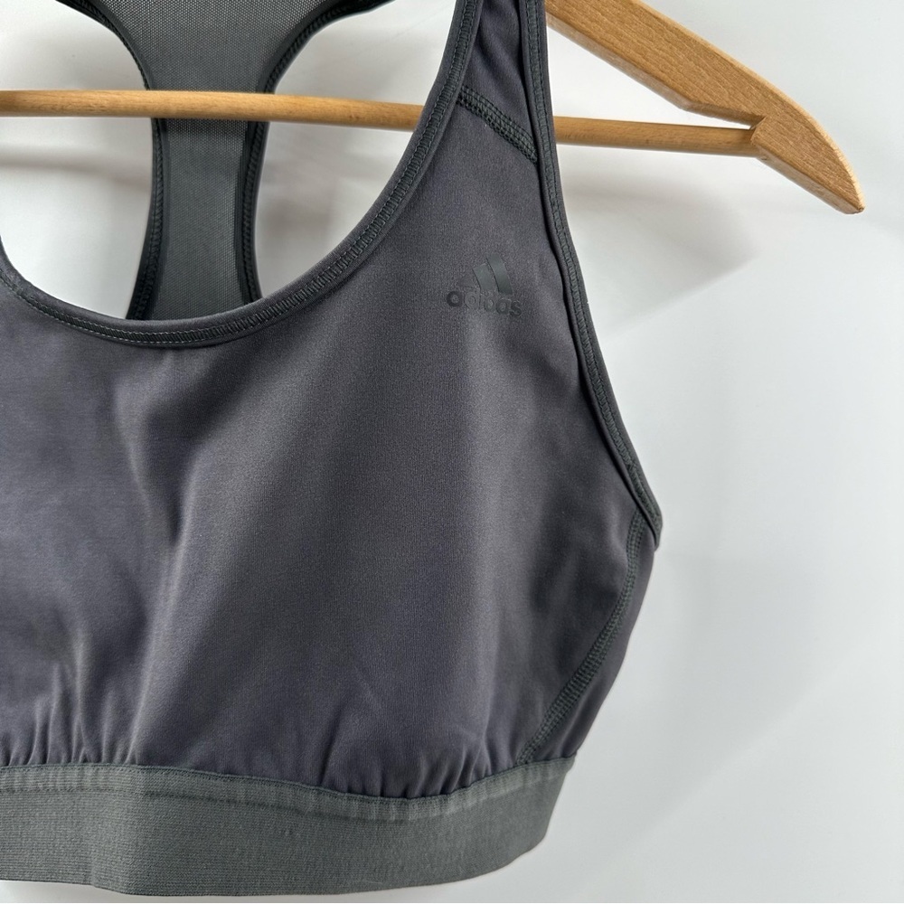 Adidas Women's Charcoal Grey Racerback Sports Bra - Picture 2 of 4